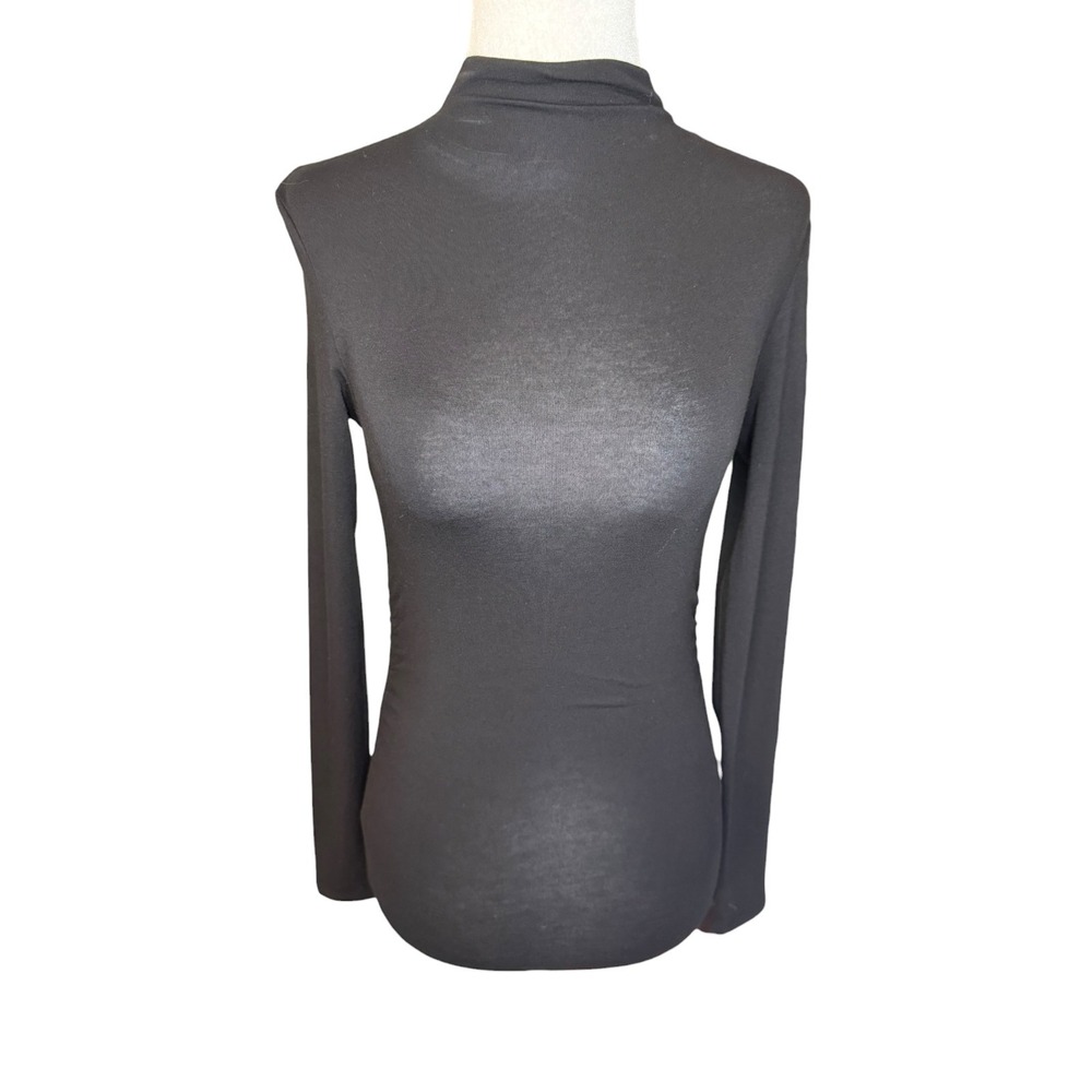 Madewell Ruched Mockneck Long-Sleeve Top Mock Jet Black NY316 XXS New
